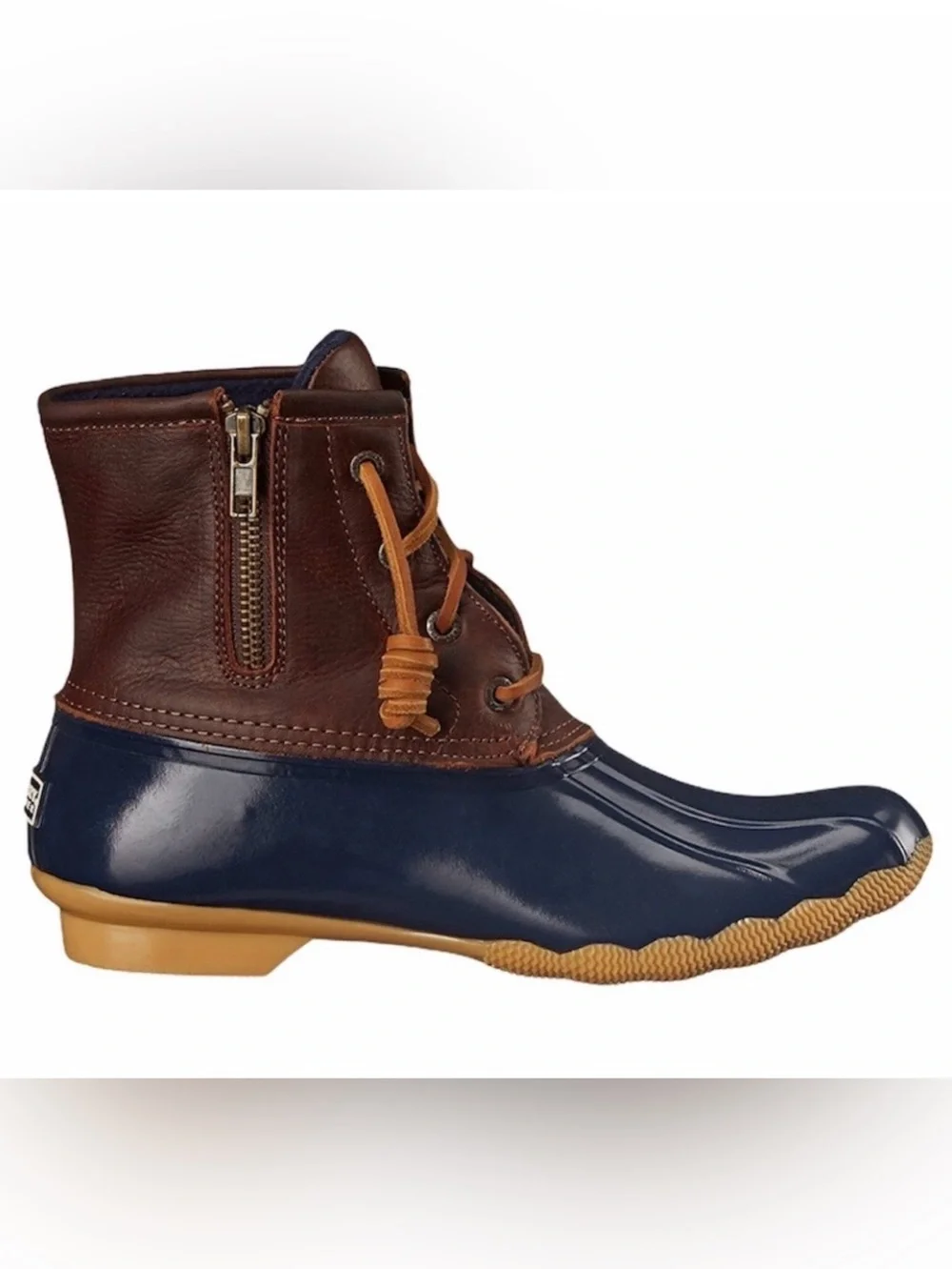 🦆🦆 NEW Sperry Navy Rubber and Brown Leather Saltwater Duck Boots 🦆🦆